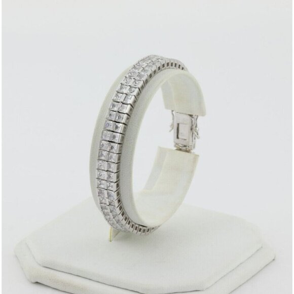 Sterling Silver Double Row Sparkly Cubic Zirconia Tennis Bracelet Silpada 7 1/4" - Picture 6 of 7